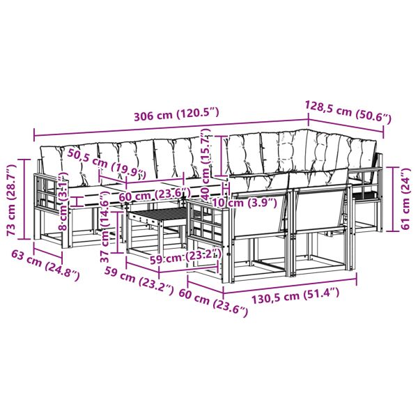 Комплект дивани за открито 9 pcs Натурален и Бежов