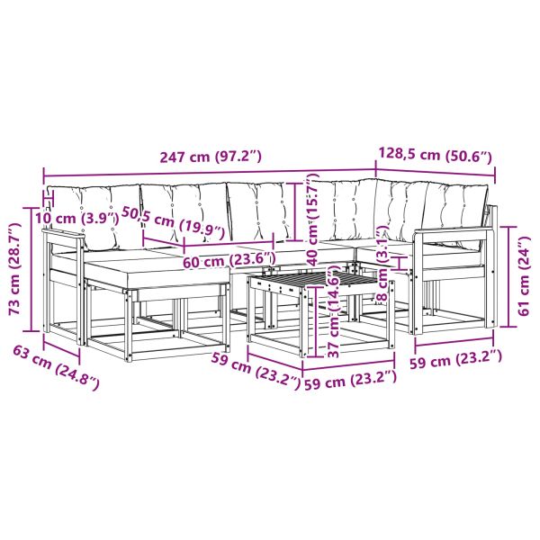 Комплект дивани за открито 7 pcs Натурален и Крема