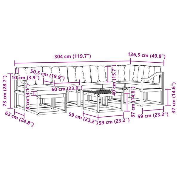 Комплект дивани за открито 8 pcs Натурален и Крема