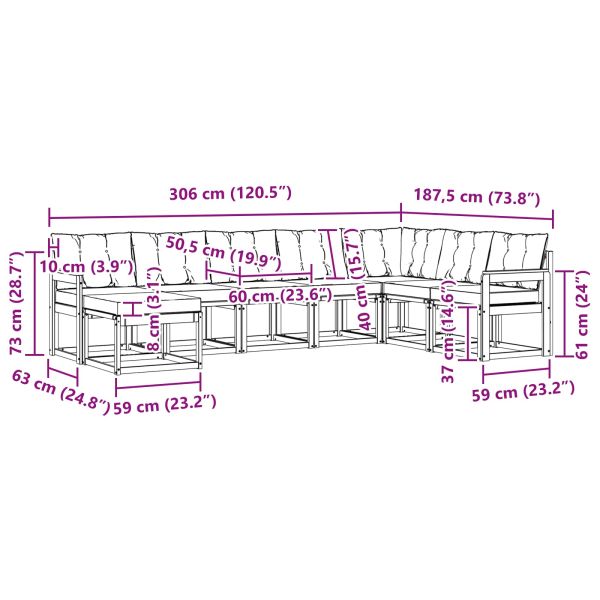 Комплект дивани за открито 8 pcs Натурален и Крема