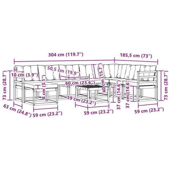 Комплект дивани за открито 9 pcs Натурален и Крема