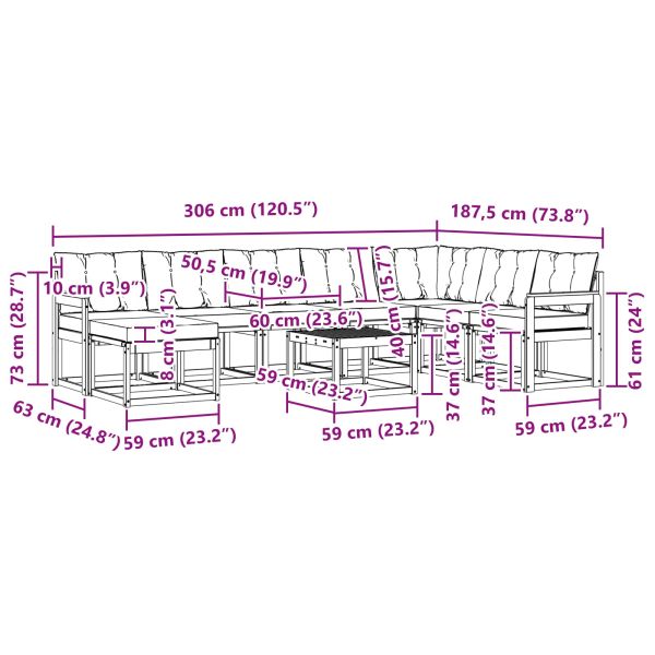 Комплект дивани за открито 9 pcs Естествено и светло сиво