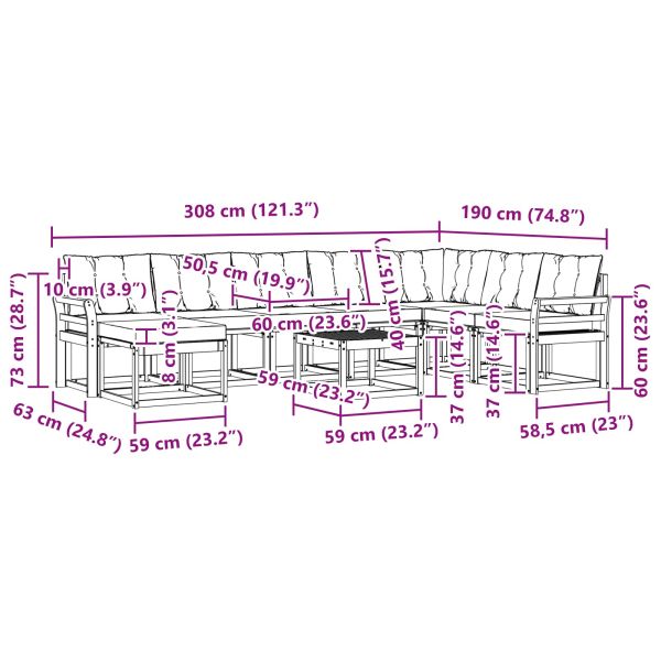 Комплект дивани за открито 9 pcs Натурален и Крема