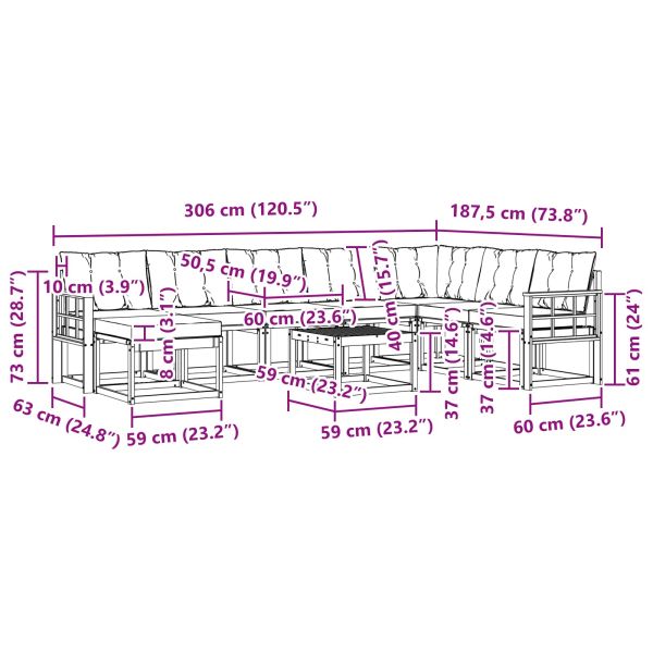 Комплект дивани за открито 9 pcs Естествено и светло сиво