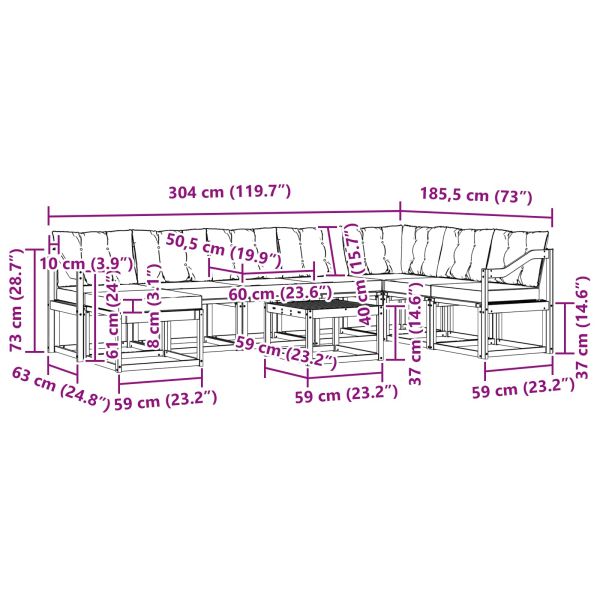 Комплект дивани за открито 9 pcs Естествено и черно