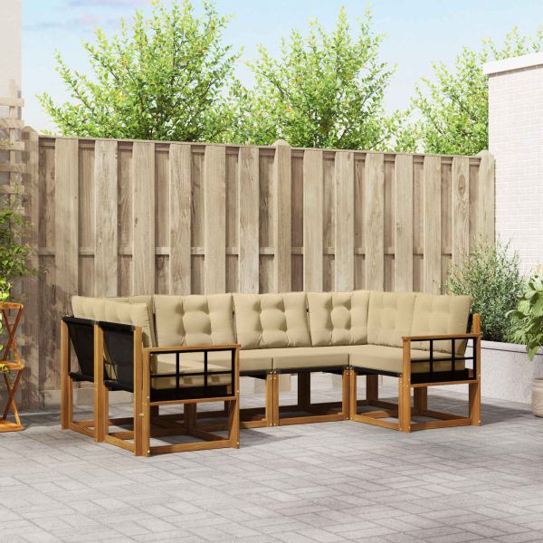 Комплект дивани за открито 6 pcs Натурален и Бежов