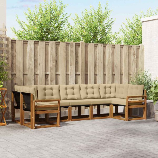 Комплект дивани за открито 7 pcs Натурален и Бежов