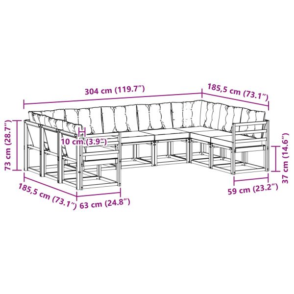 Комплект дивани за открито 9 pcs Натурален и Крема