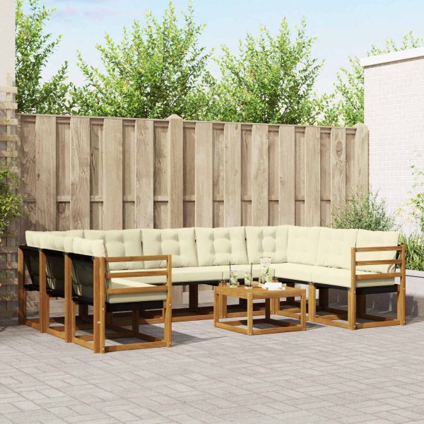Комплект дивани за открито 10 pcs Натурален и Крема