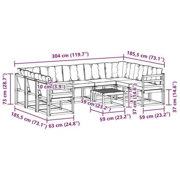 Комплект дивани за открито 10 pcs Естествено и черно
