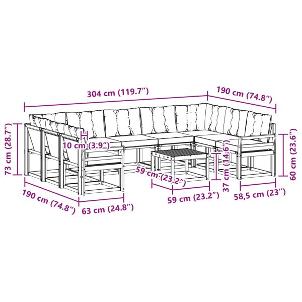 Комплект дивани за открито 10 pcs Натурален и Крема