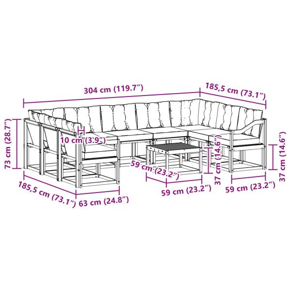 Комплект дивани за открито 10 pcs Естествено и светло сиво