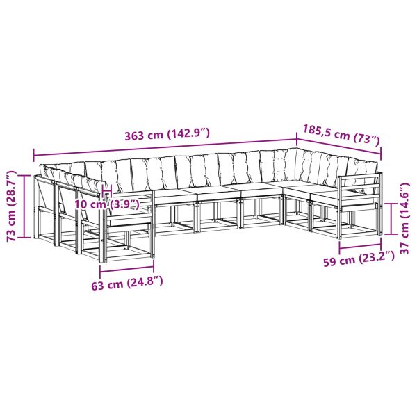 Комплект дивани за открито 10 pcs Натурален и Бежов