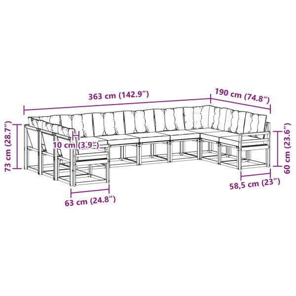 Комплект дивани за открито 10 pcs Естествено и черно