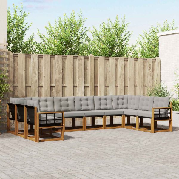 Комплект дивани за открито 10 pcs Естествено и светло сиво