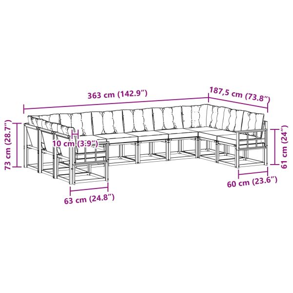 Комплект дивани за открито 10 pcs Естествено и светло сиво