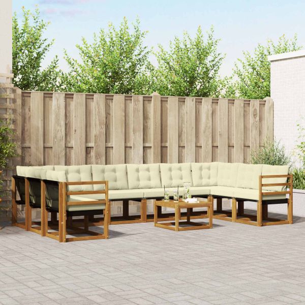 Комплект дивани за открито 11 pcs Натурален и Крема