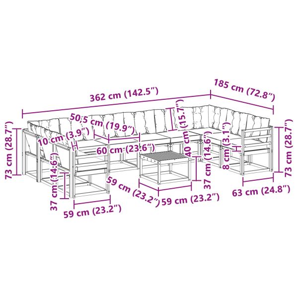 Комплект дивани за открито 11 pcs Натурален и Крема