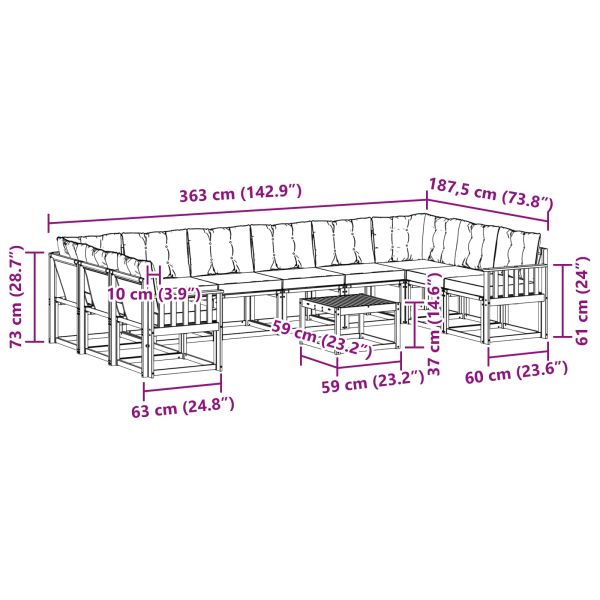 Комплект дивани за открито 11 pcs Естествено и светло сиво