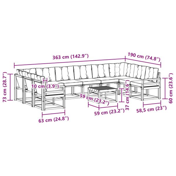 Комплект дивани за открито 11 pcs Натурален и Бежов