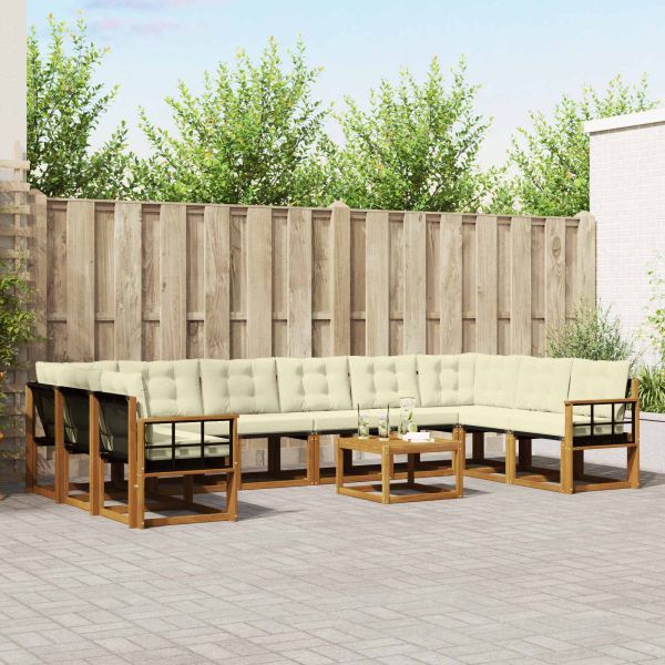 Комплект дивани за открито 11 pcs Натурален и Крема