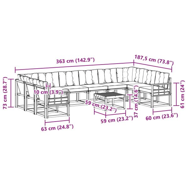 Комплект дивани за открито 11 pcs Натурален и Крема