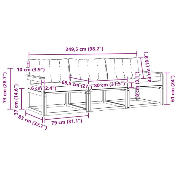 Комплект дивани за открито 3 pcs Естествено и черно