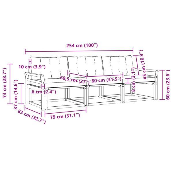 Комплект дивани за открито 3 pcs Натурален и Крема