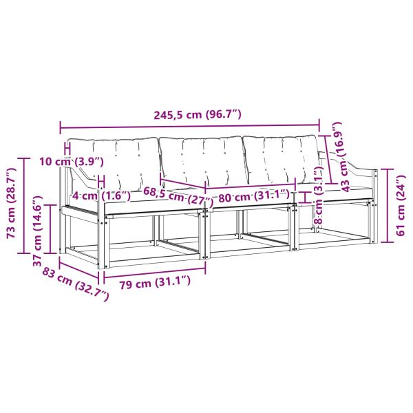 Комплект дивани за открито 3 pcs Естествено и черно