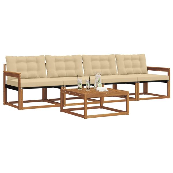 Комплект дивани за открито 5 pcs Натурален и Бежов