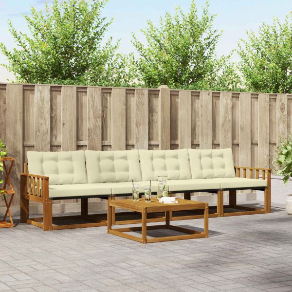 Комплект дивани за открито 5 pcs Натурален и Крема