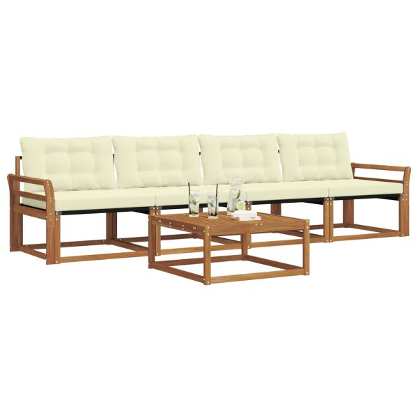 Комплект дивани за открито 5 pcs Натурален и Крема