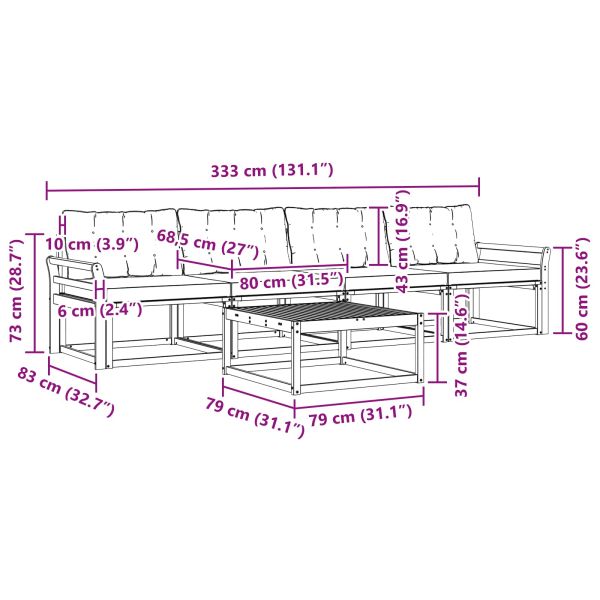 Комплект дивани за открито 5 pcs Натурален и Крема