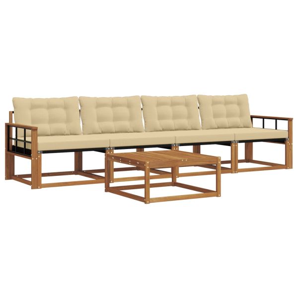 Комплект дивани за открито 5 pcs Натурален и Бежов