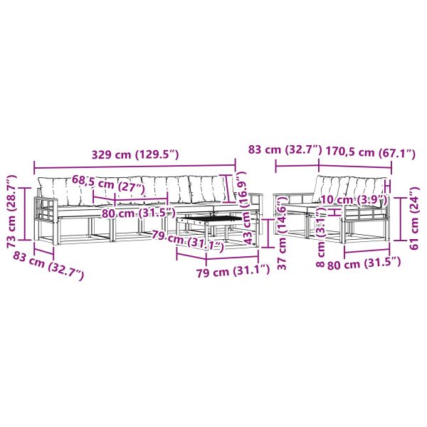 Комплект дивани за открито 7 pcs Натурален и Крема
