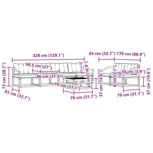 Комплект дивани за открито 7 pcs Естествено и черно