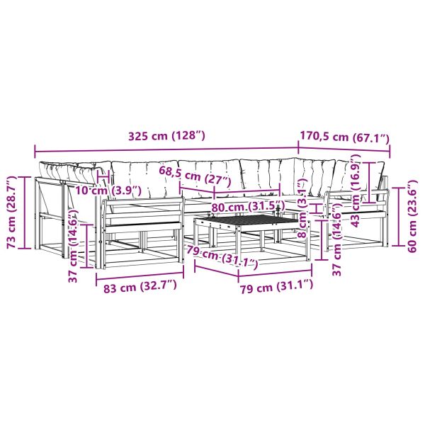Комплект дивани за открито 7 pcs Натурален и Крема