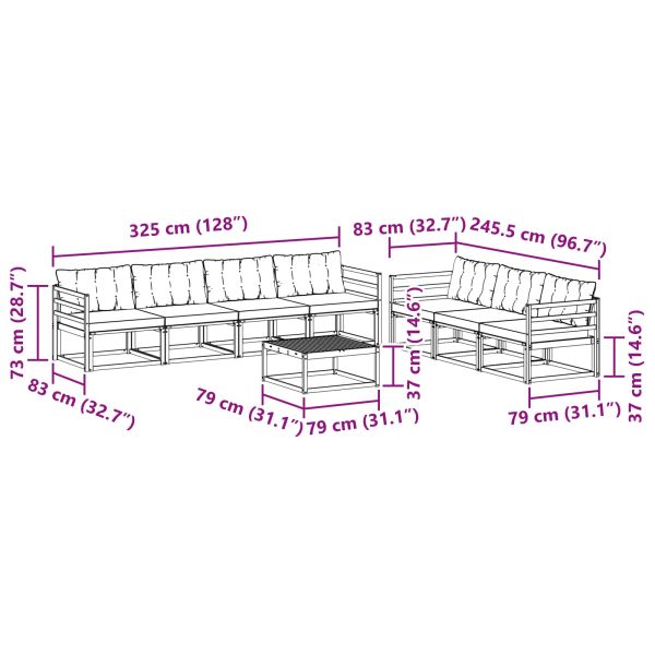Комплект дивани за открито 8 pcs Натурален и Крема