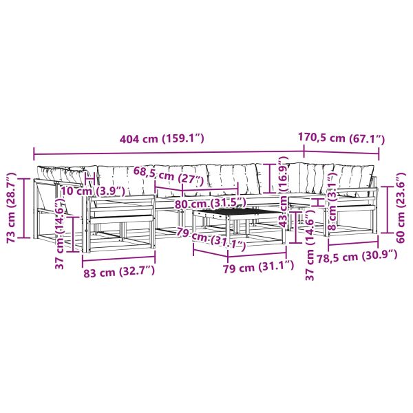 Комплект дивани за открито 8 pcs Натурален и Крема