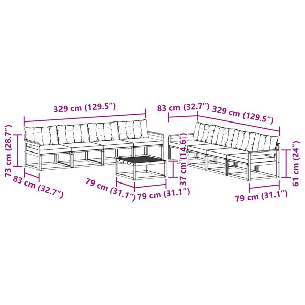 Комплект дивани за открито 9 pcs Естествено и черно