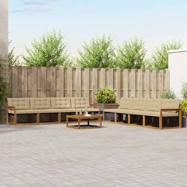 Комплект дивани за открито 9 pcs Натурален и Бежов