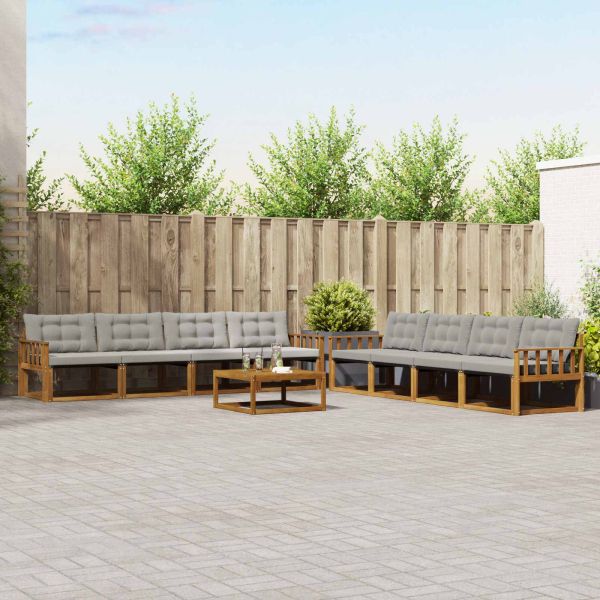 Комплект дивани за открито 9 pcs Естествено и светло сиво