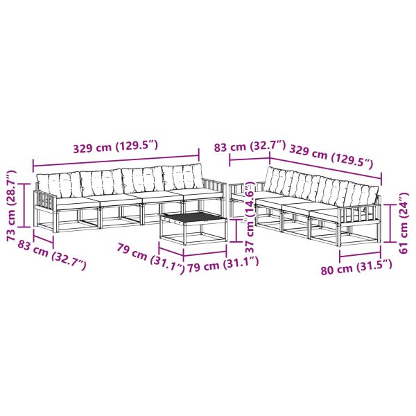 Комплект дивани за открито 9 pcs Естествено и светло сиво