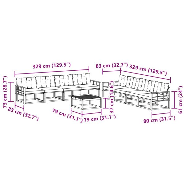 Комплект дивани за открито 9 pcs Естествено и черно