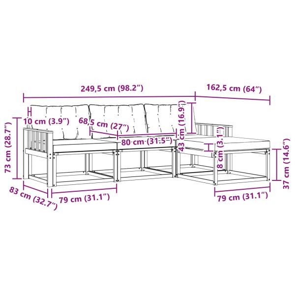 Комплект дивани за открито 4 pcs Натурален и Крема