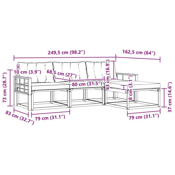 Комплект дивани за открито 4 pcs Натурален и Крема