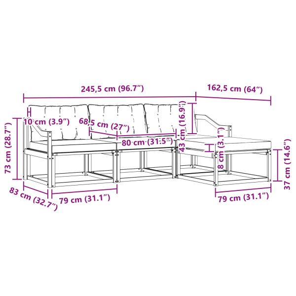 Комплект дивани за открито 4 pcs Натурален и Крема
