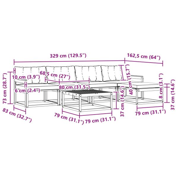 Комплект дивани за открито 6 pcs Натурален и Крема