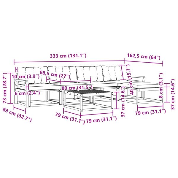 Комплект дивани за открито 6 pcs Натурален и Крема