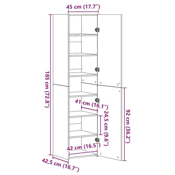 Висок шкаф, сонома дъб, 45x42,5x185 см, инженерно дърво